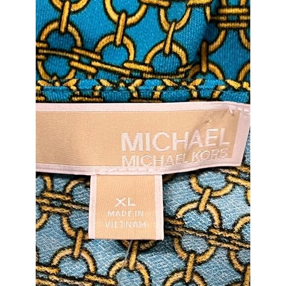 Michael Kors Extra Large Women Ruch Button Chain Blouse Milos Blue Top NWT New - Picture 6 of 8